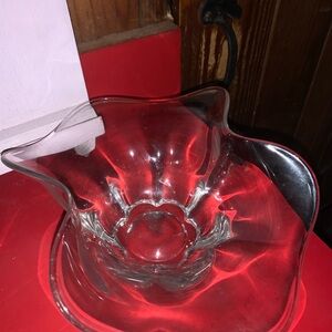 Clear Glass Decorative Bowl Hand Blown Manganese Glow
